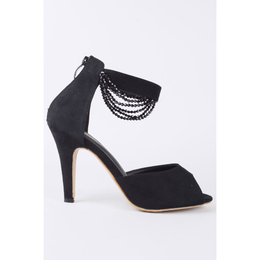 Lovemystyle Peep Toe talons avec chaîne perlée en noir