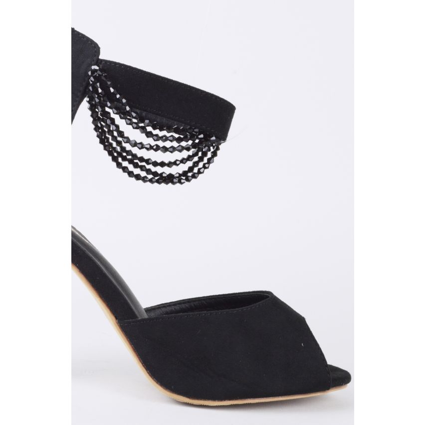 Lovemystyle Peep Toe talons avec chaîne perlée en noir