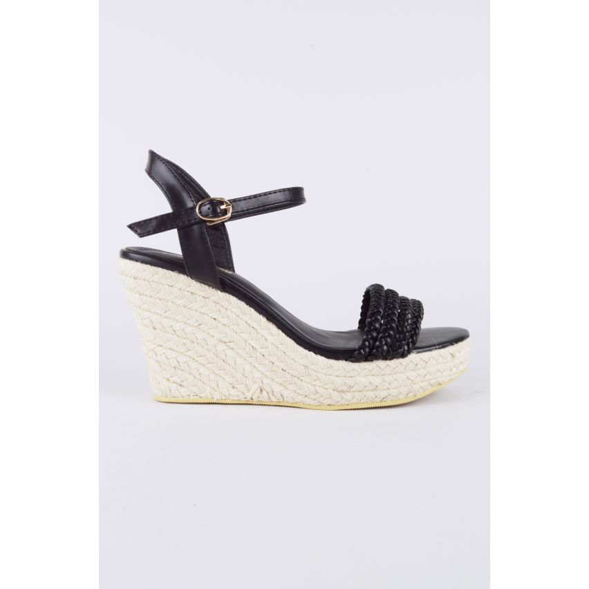 LMS svart kil flätad Sandal med rep Sole