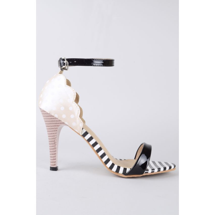 LMS Monochrome Stripe And Pink Polka Dot Pattern Heels