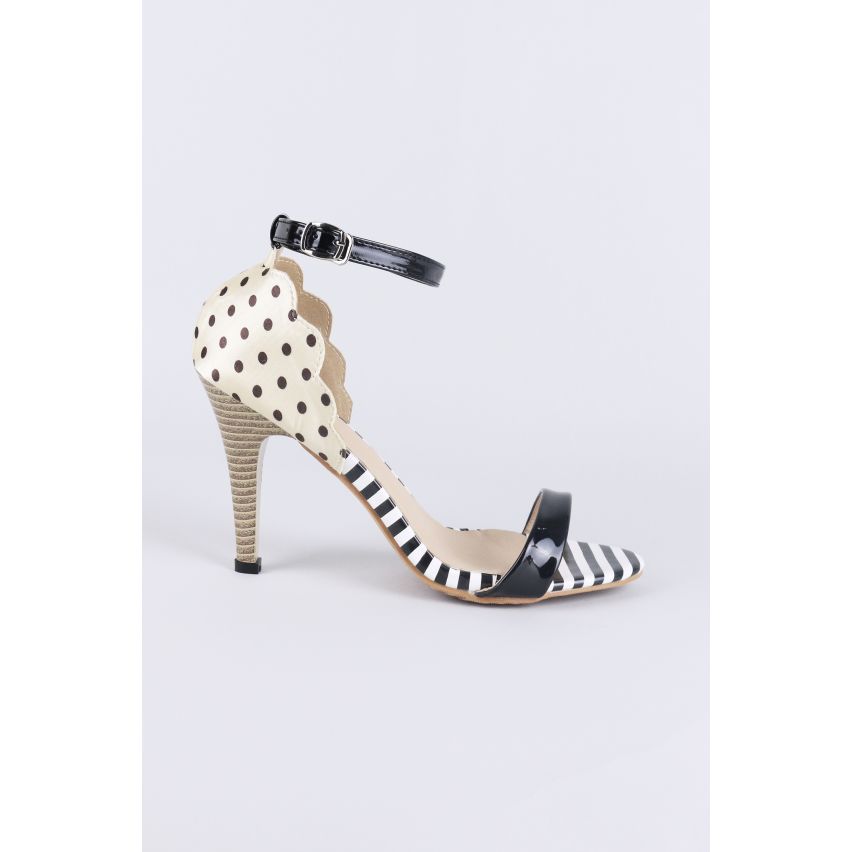 LMS Stripe Monochrome et talons de motif à pois Beige