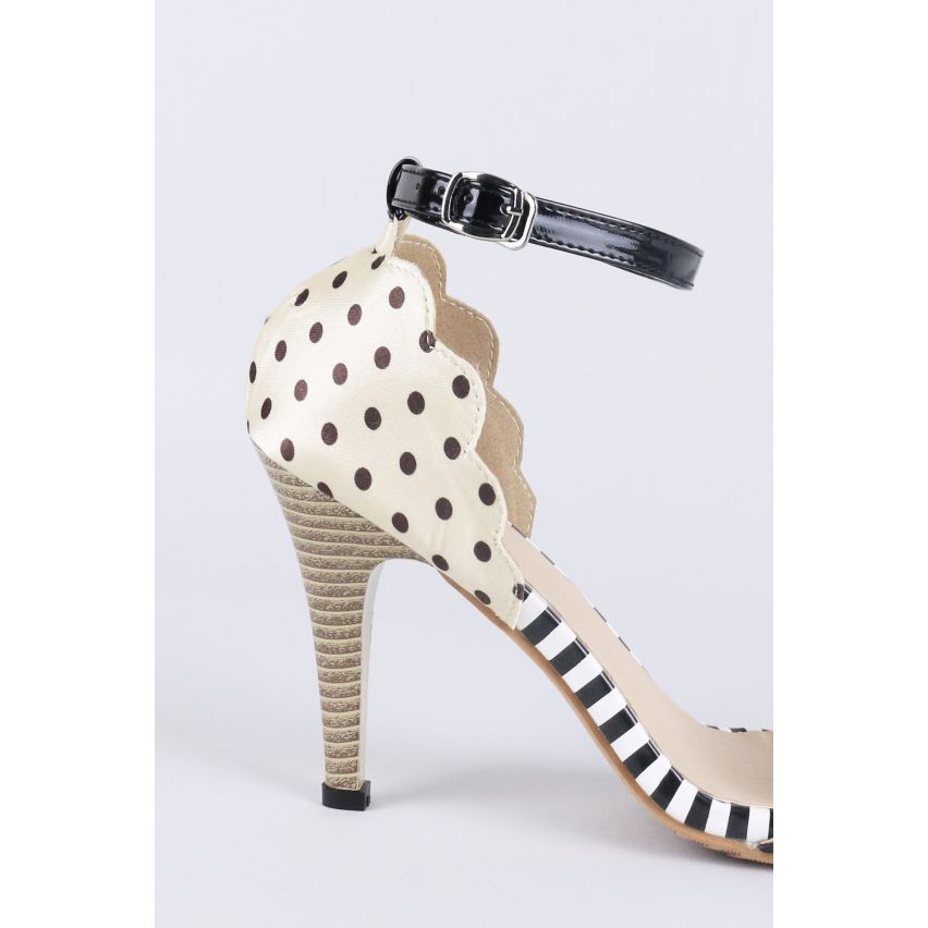 LMS Stripe Monochrome et talons de motif à pois Beige