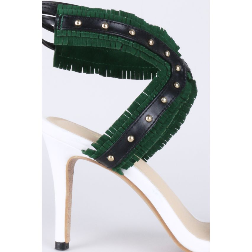 LMS Ankle Lace Heels WIth Green Fringe Straps