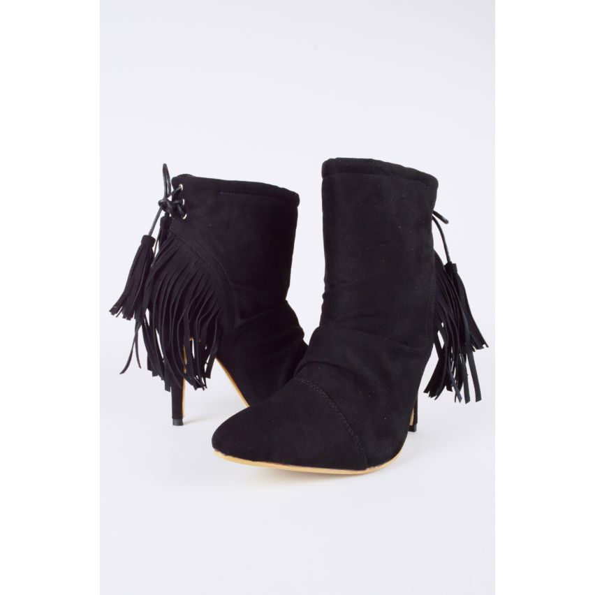 Lovemystyle Black Suede bottines franges dos détail