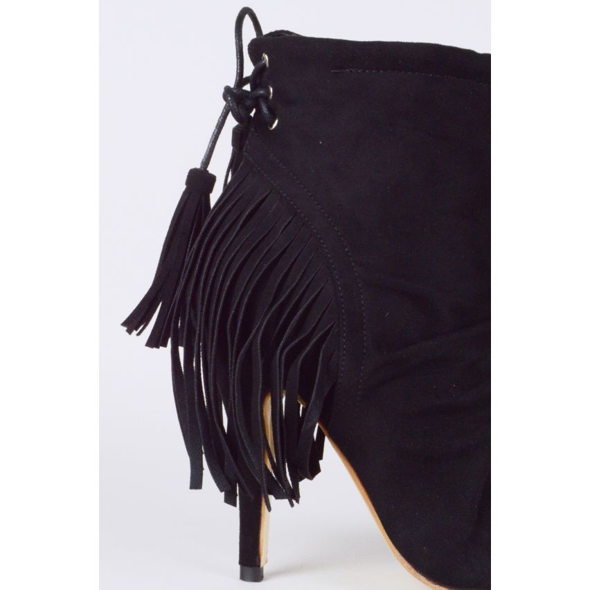 Lovemystyle Black Suede bottines franges dos détail