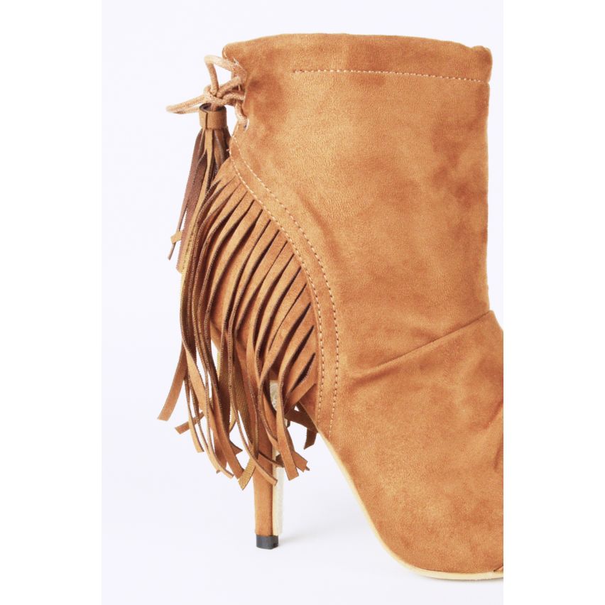 Lovemystyle Brown Suede bottines franges dos détail