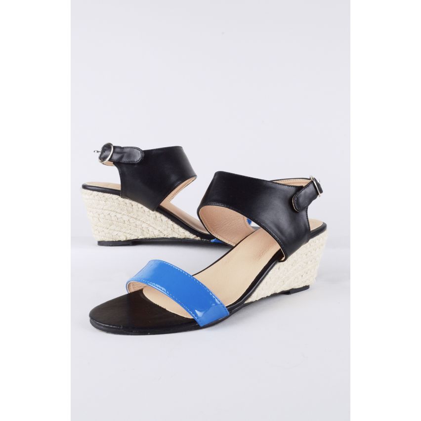 Sandales compensées Liège Lovemystyle avec bracelet noir et bleu