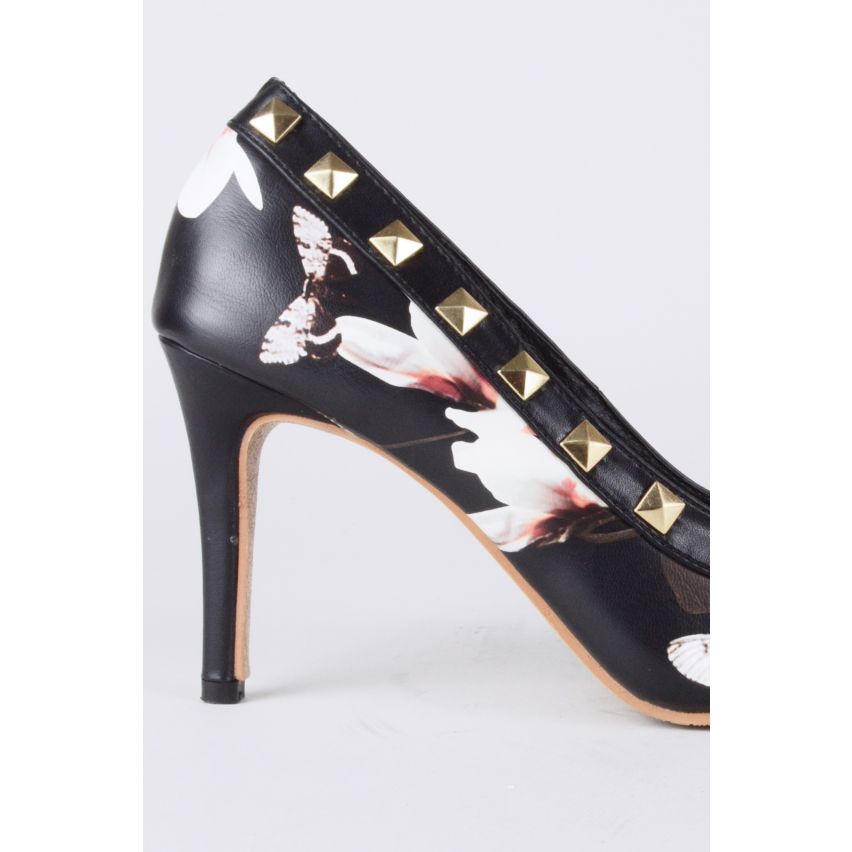 Lovemystyle papillon impression noir escarpins montants d’or