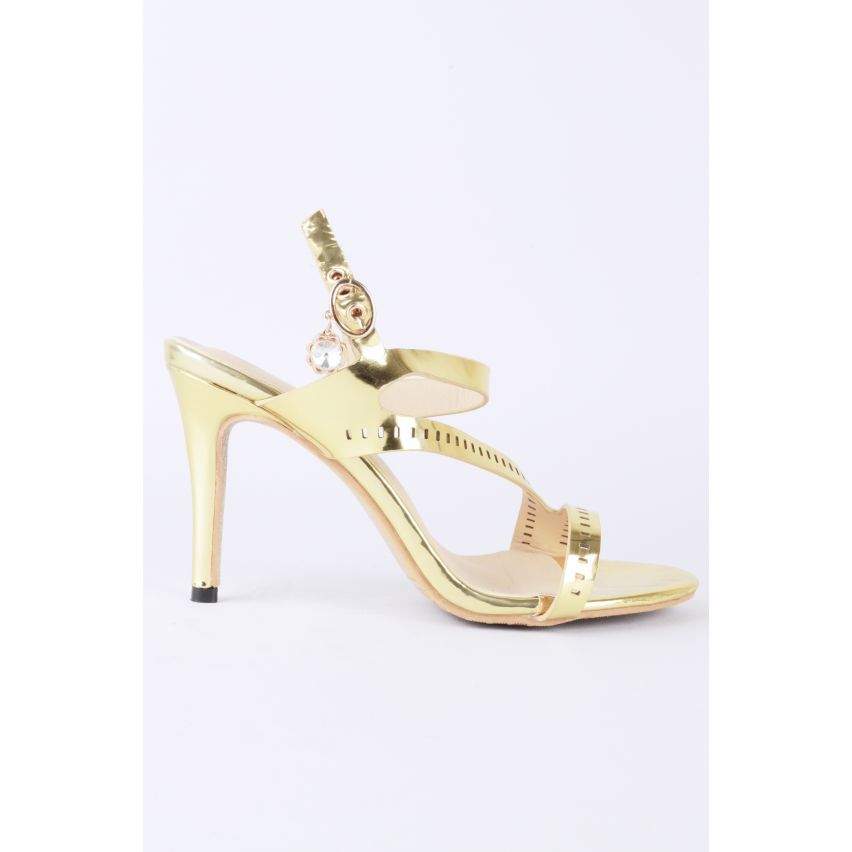 Lovemystyle Gold Heeled Sandals With Perforated Strap