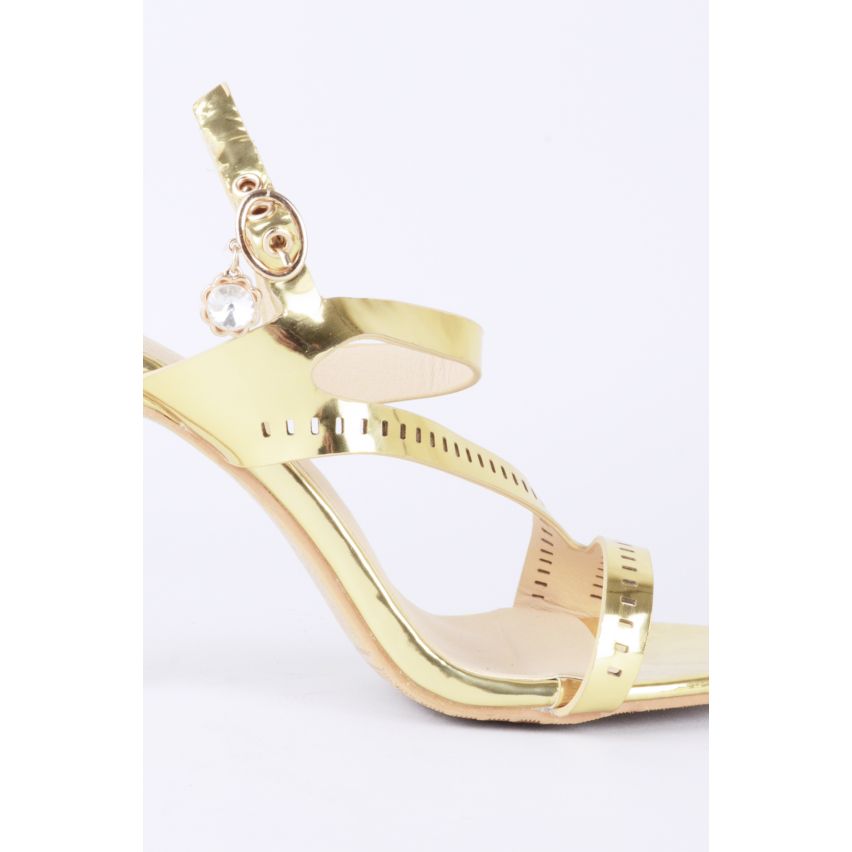 Lovemystyle Gold Heeled Sandals With Perforated Strap