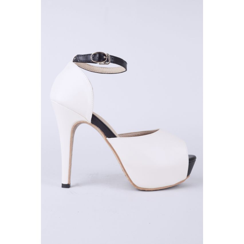 Lovemystyle plate-forme Peep Toe talons en Beige et noir