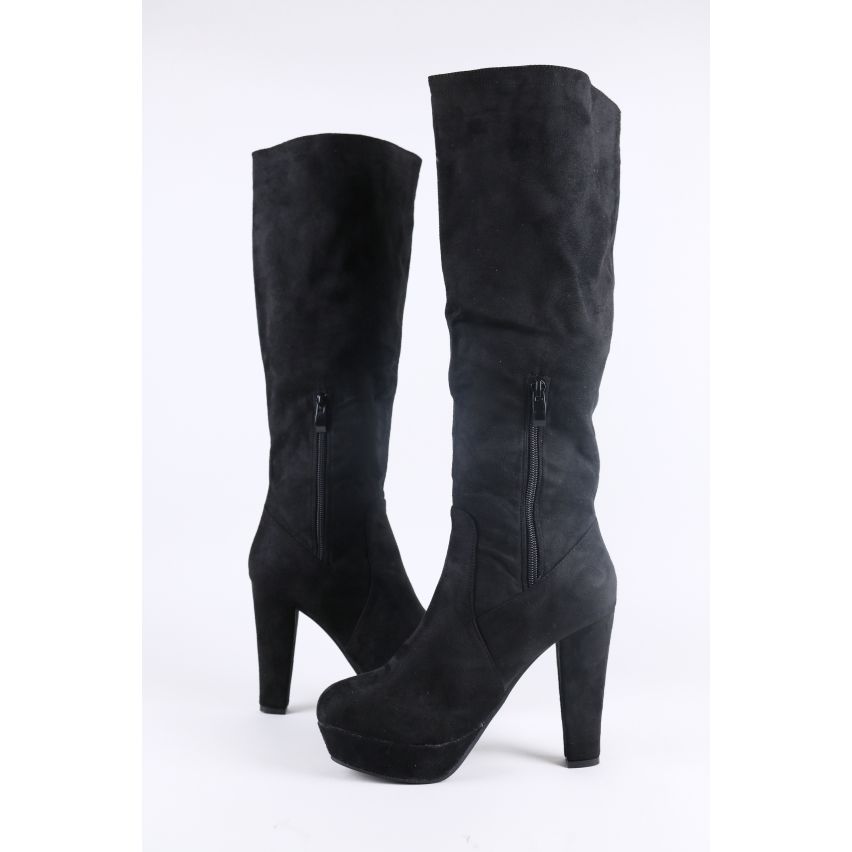 Lovemystyle simili-Suède noir bottes hautes avec talon