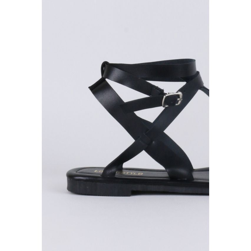 Lovemystyle noir Double sangle Gladiator Sandals