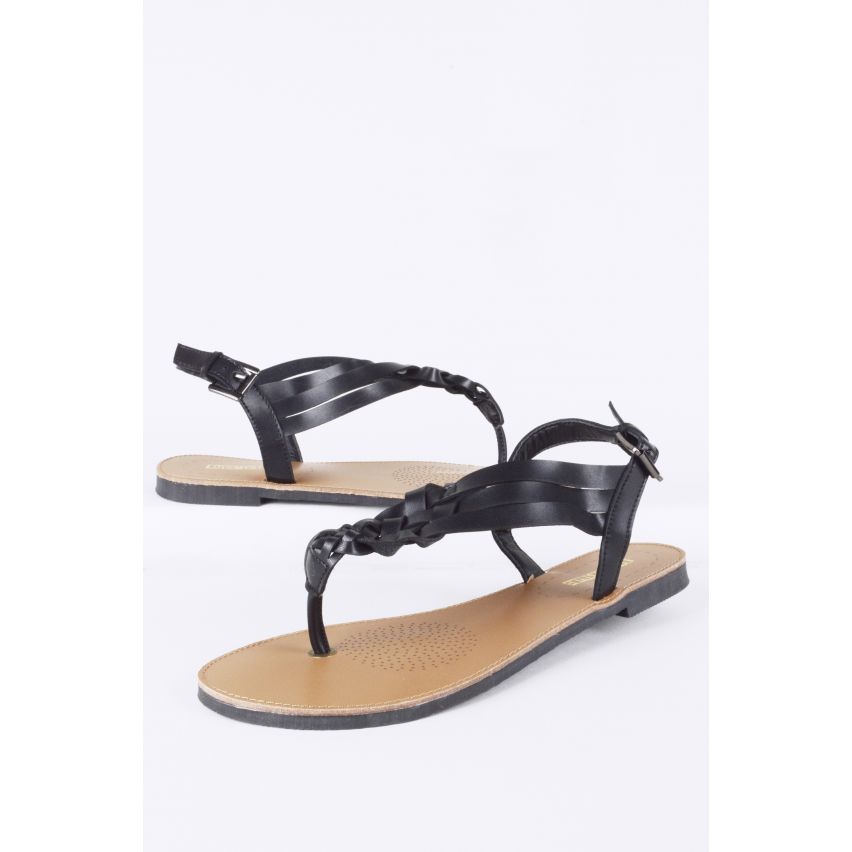 Lovemystyle noir tressés Toe Post sandale plate