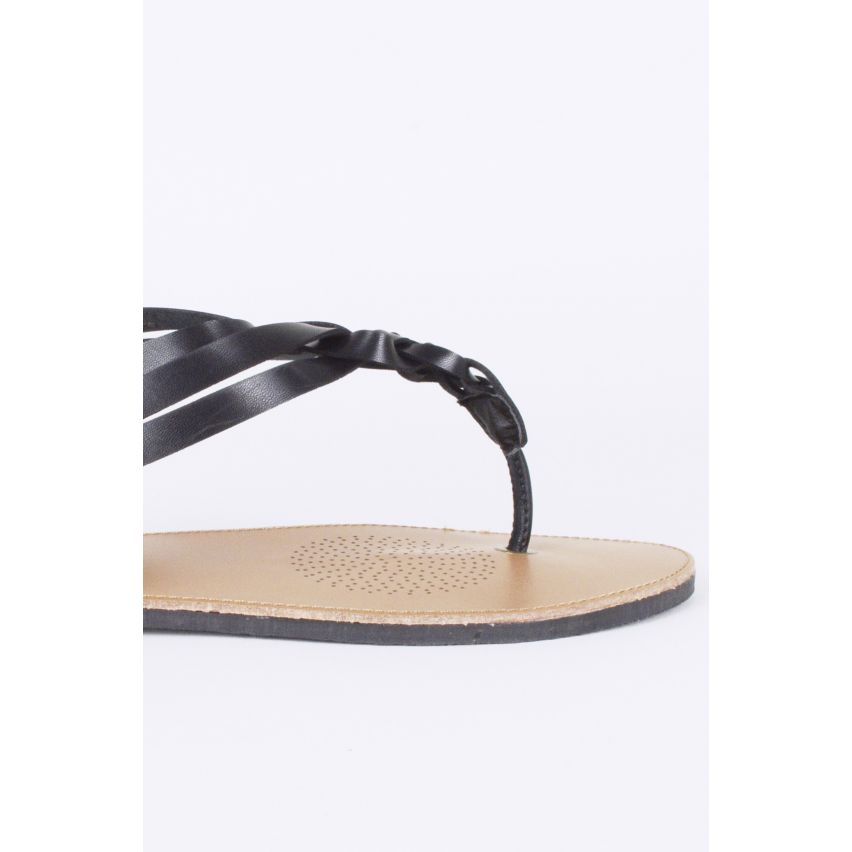 Lovemystyle noir tressés Toe Post sandale plate