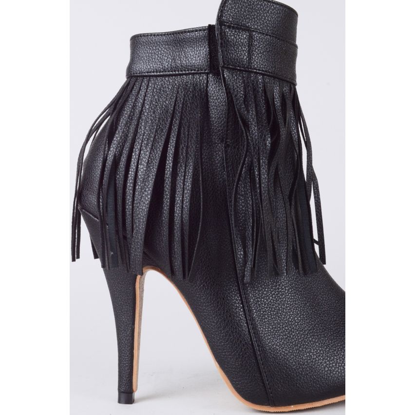 LMS svart Klacksko Zip upp Ankle Boot med Frans detalj