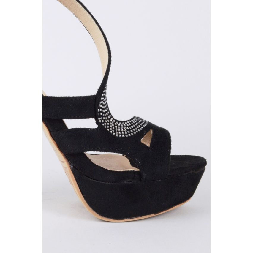 LMS Platform Heels With Diamante Embellished Strap In Black