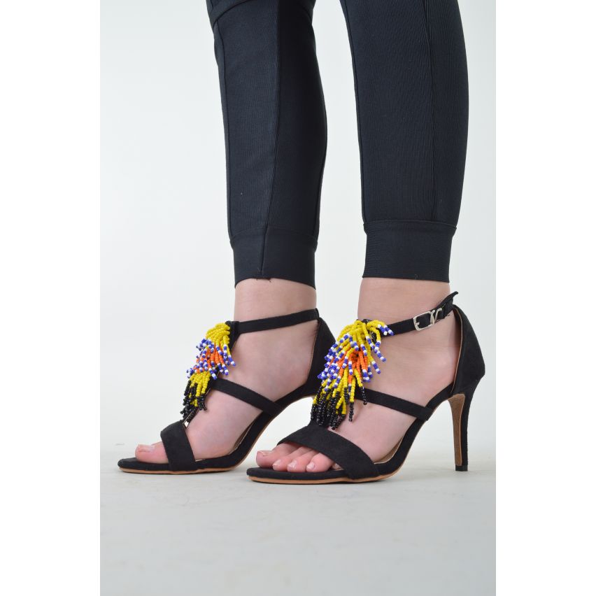 Lovemystyle Heels In Black With Beaded Tassel