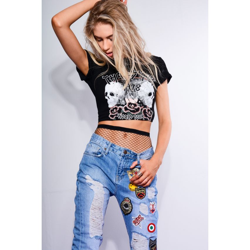 Punkyfish.nl licht blauw Denim Jeans met Patch werken en scheurt