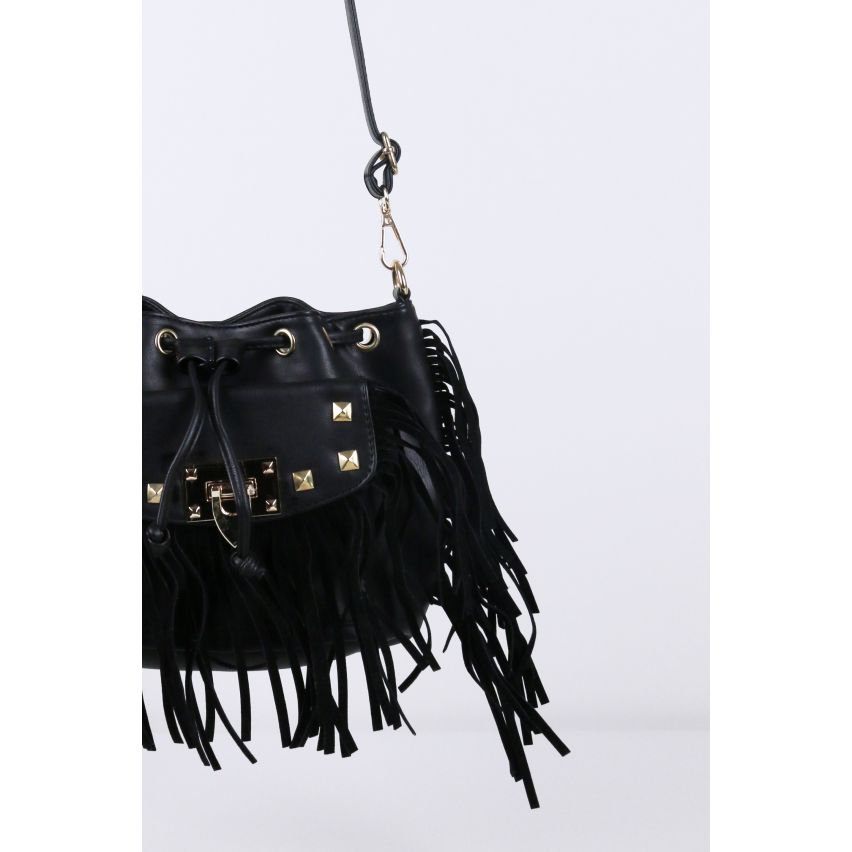 Lovemystyle Black Cross Body Bag med nitar och plym