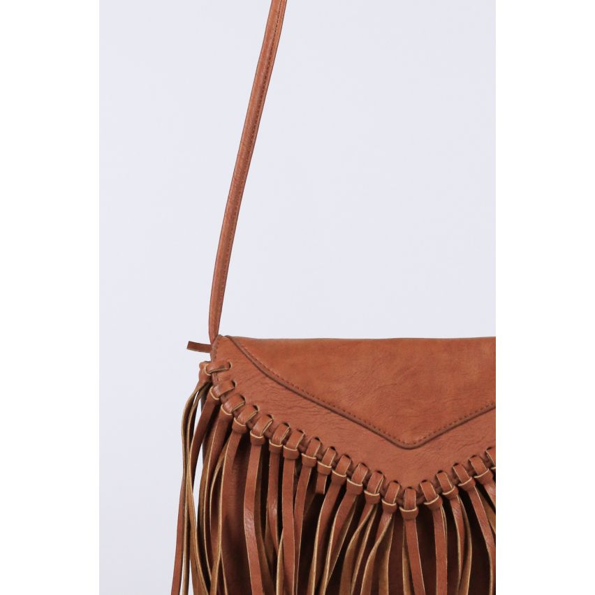 Lovemystyle Seite Ledertasche mit Fransen In Tan