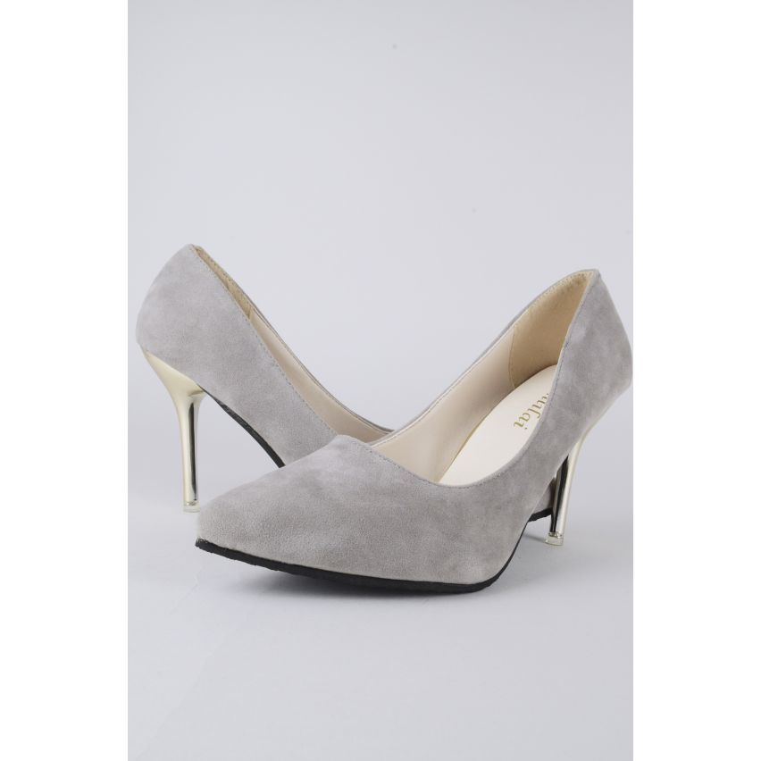 LMS gris Suede talons avec bout pointu et or talon métallique