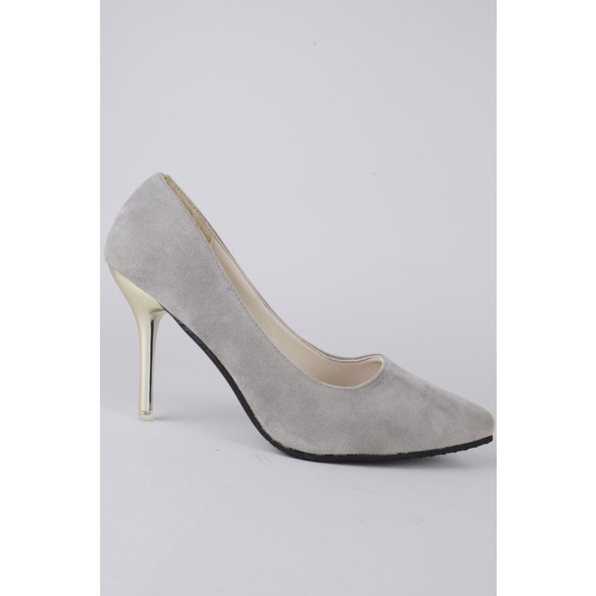 LMS gris Suede talons avec bout pointu et or talon métallique