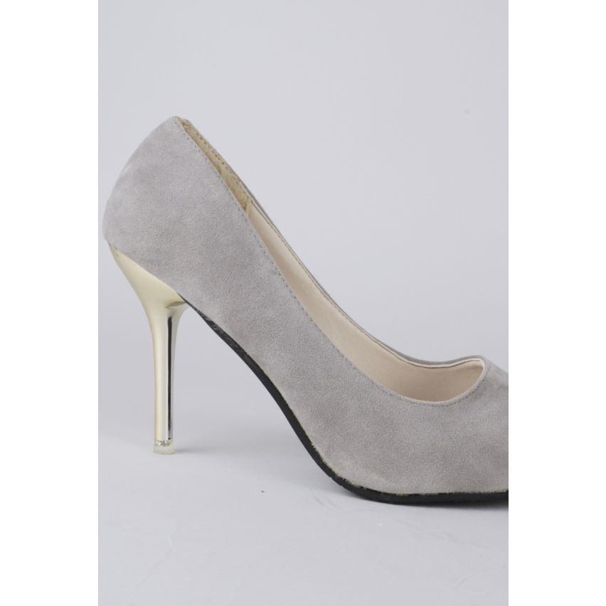 LMS gris Suede talons avec bout pointu et or talon métallique