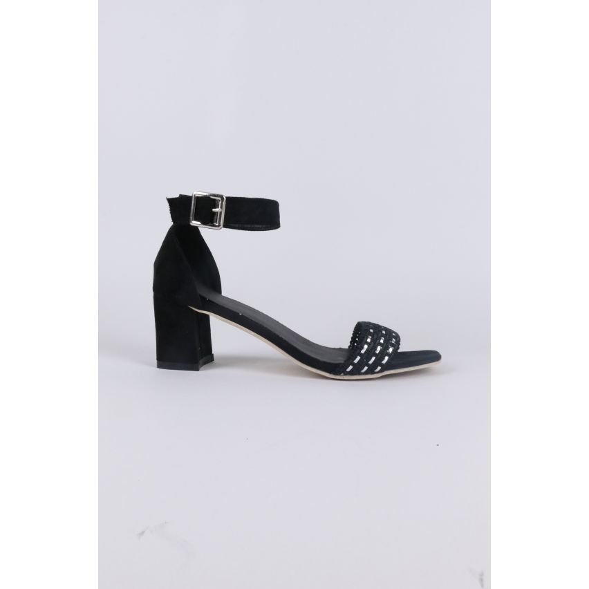 Lovemystyle Black Block Heel Sandale mit Silber weben Design