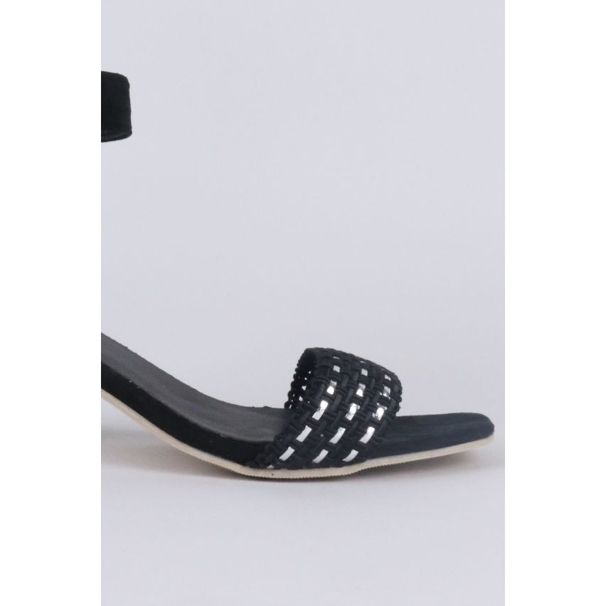 Lovemystyle Black Block Heel Sandale mit Silber weben Design