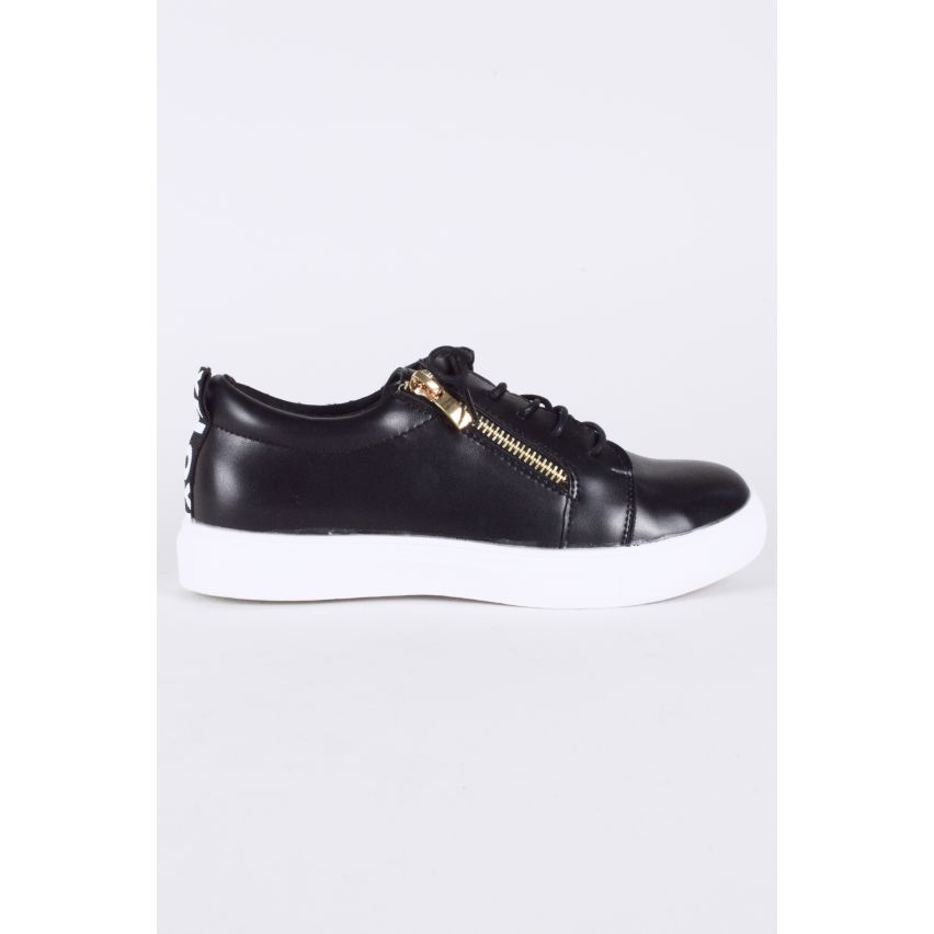 LMS-Black Lace Up Trainer mit Gold Zip und 