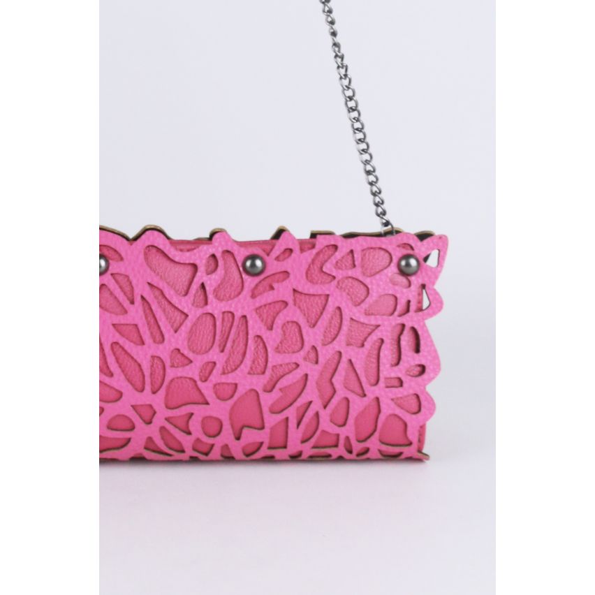 Lovemystyle Pink Laser Cut Clutch Bag With Detachable Chain