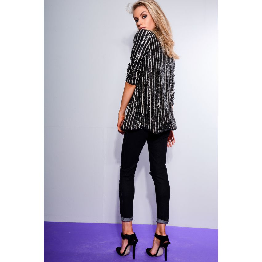 WYLDR noir et blanc rayure Sequin Blazer