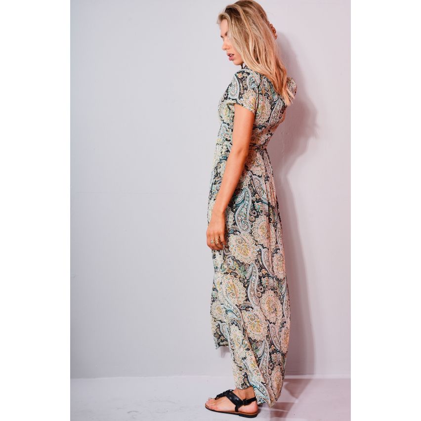 WYLDR Paisley imprimé V Neck robe Maxi avec Split Front