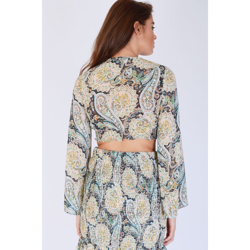 WYLDR vert Paisley Crop Top avec taille élastiquée