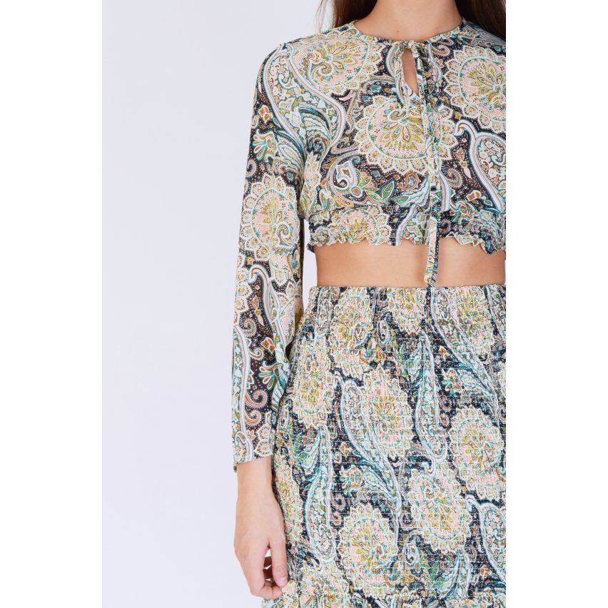 WYLDR vert Paisley Crop Top avec taille élastiquée