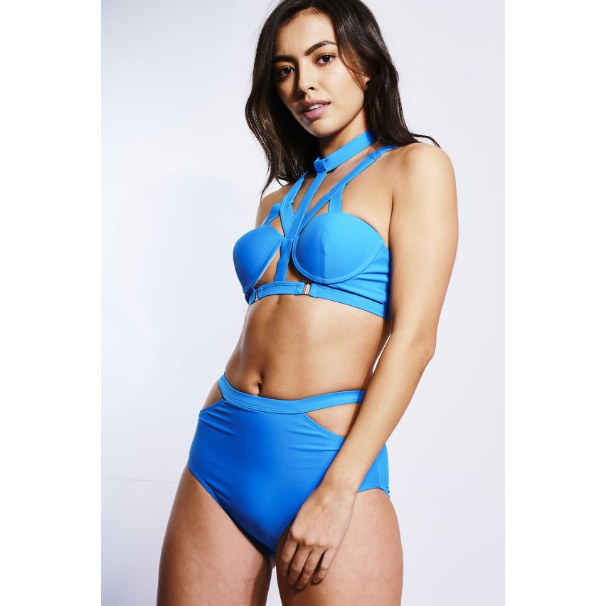 LMS bleu Multi Strap haut Bikini cintrée avec détail boucle