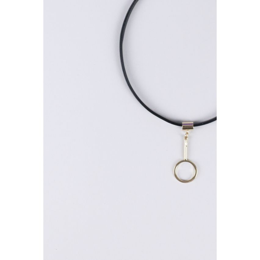 LMS Faux Leather Choker With Chain Clasp And Metal Pendant