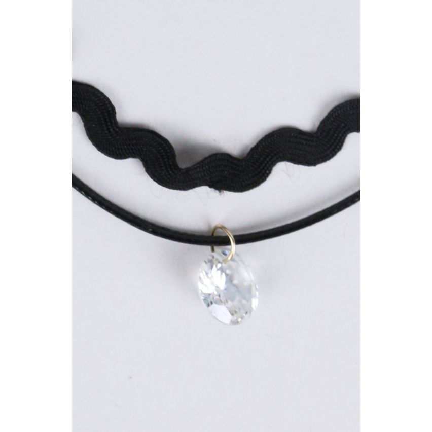 LMS Double Zigzag Strap And Diamante Pendant Choker