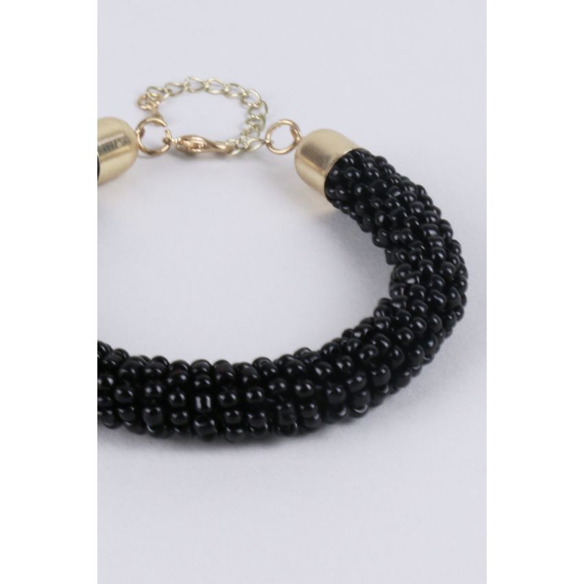 Lovemystyle Black Beaded Bracelet With Gold Clasp