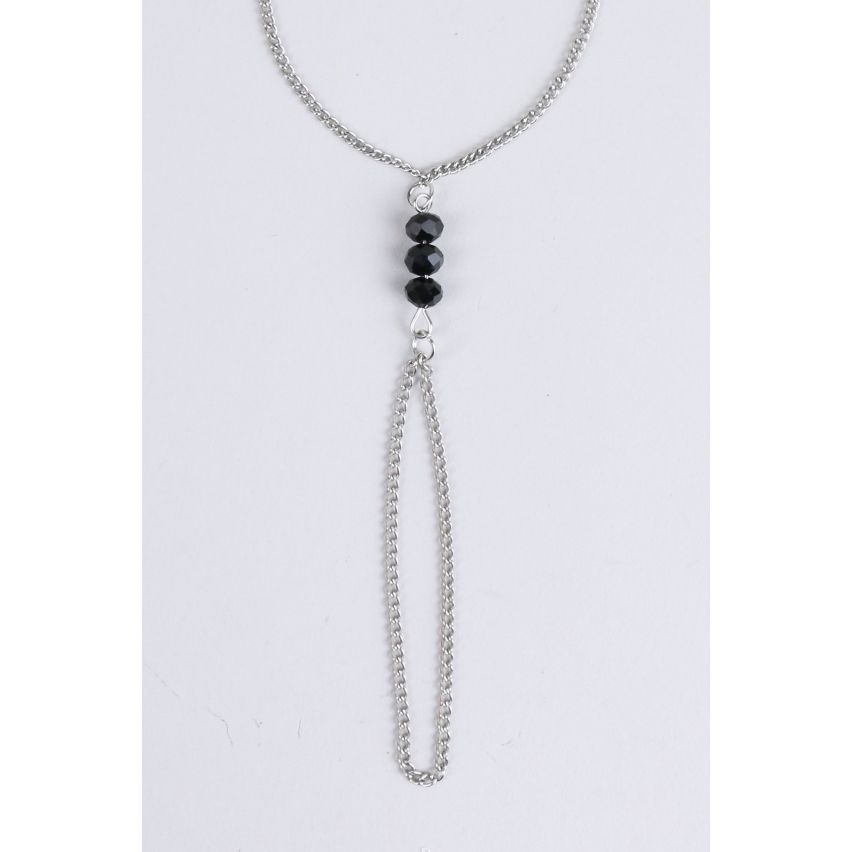 Lovemystyle argent chaîne main harnais avec perles noires