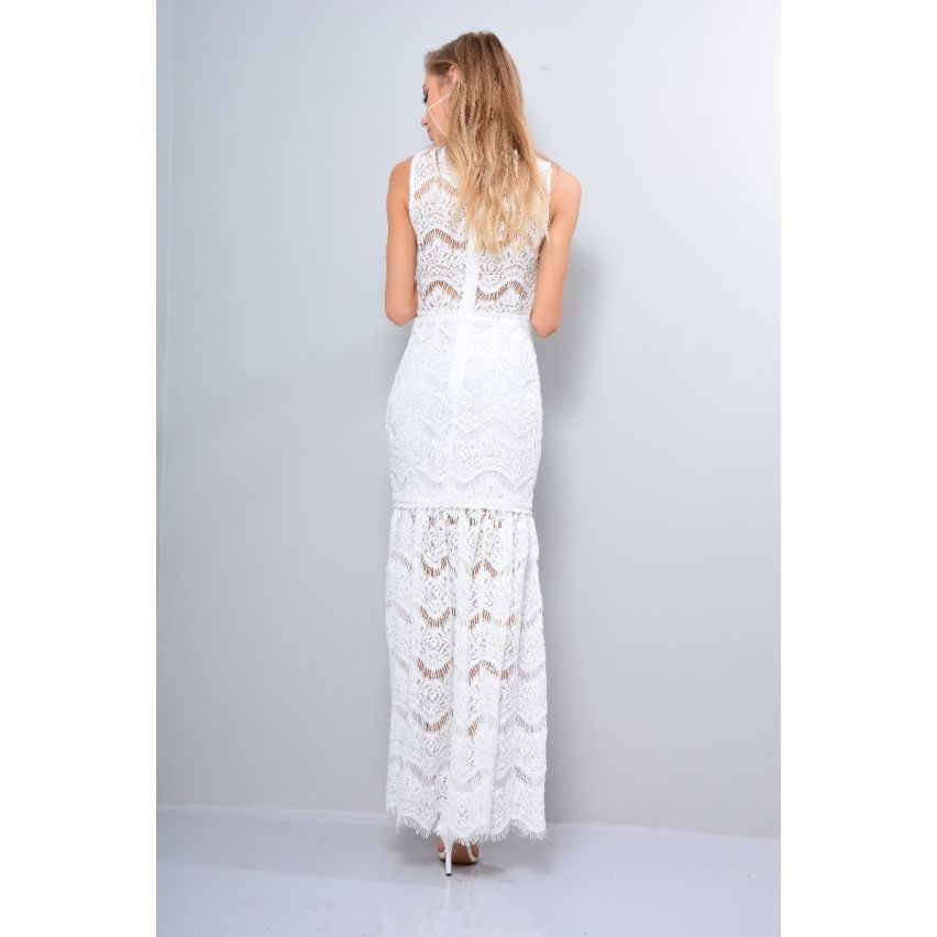 Lovemystyle blanc au Crochet Maxi robe avec Collier Tour de cou