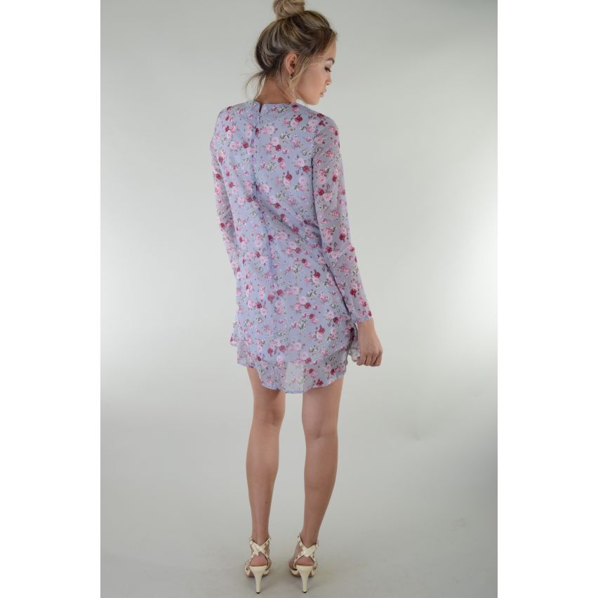 Lovemystyle Long manches robe lila avec superposition maille Floral