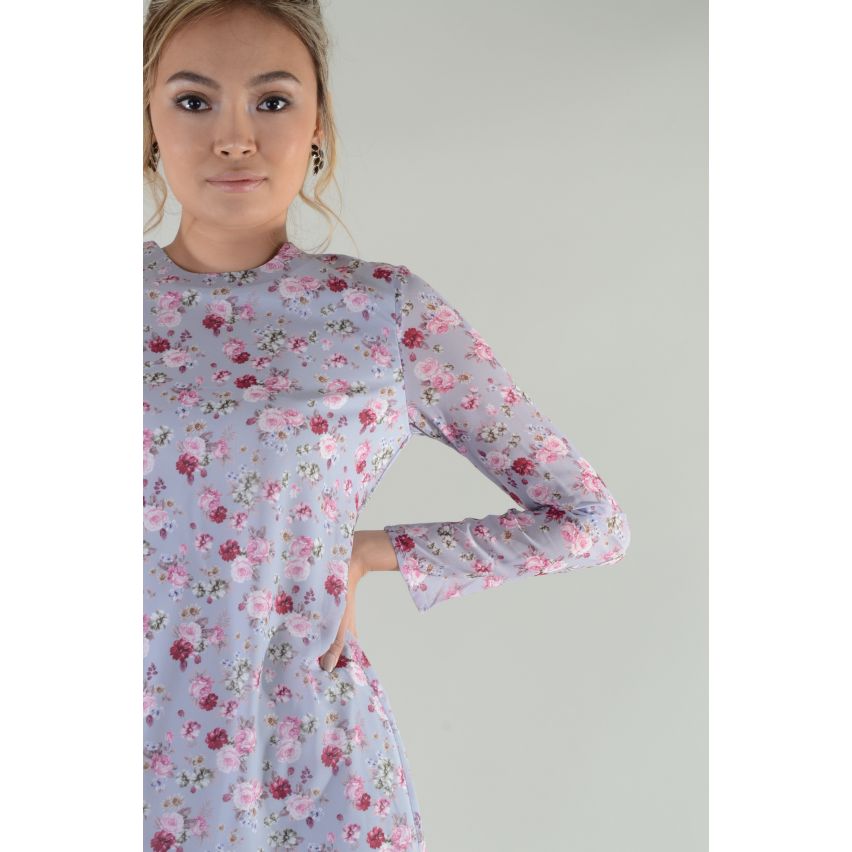 Lovemystyle Long manches robe lila avec superposition maille Floral