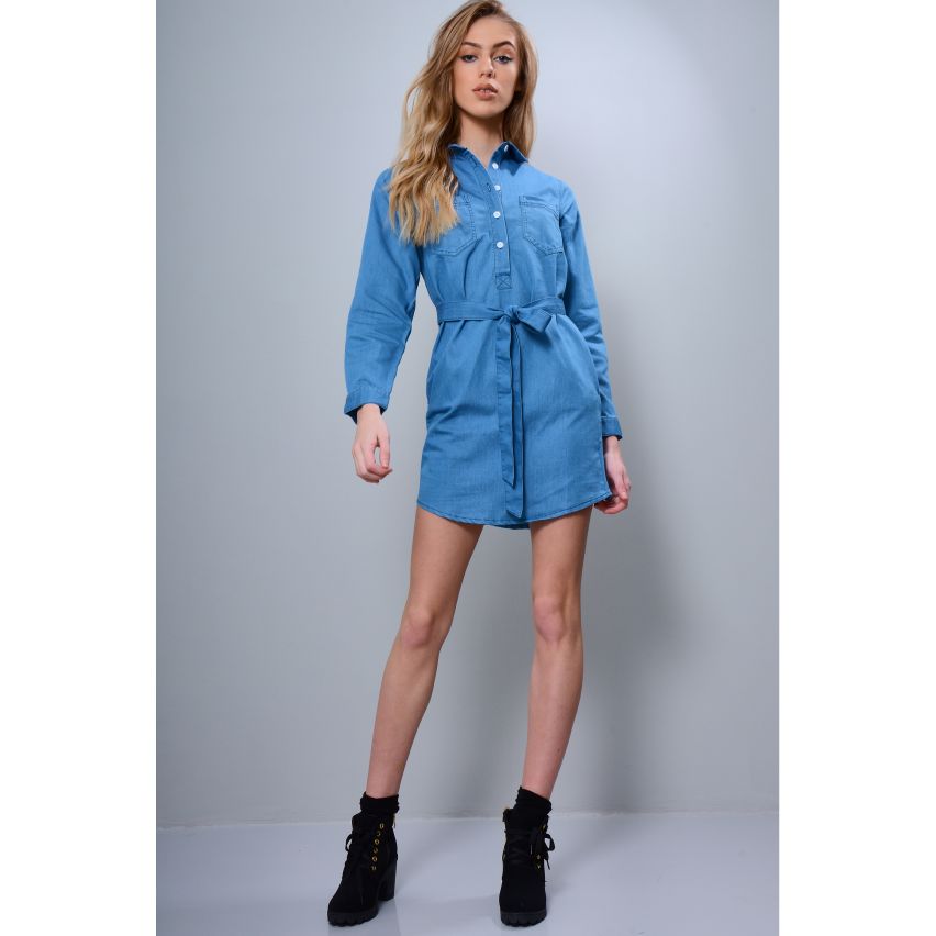 Robe chemise Lovemystyle Denim avec ceinture cravate