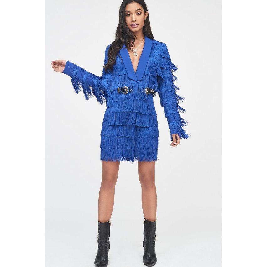 Somptueux Alice bleu Cobalt frange adaptée Blazer robe