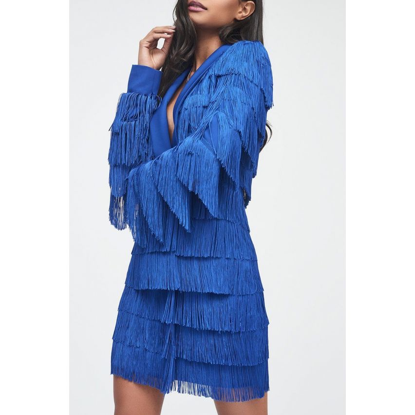 Somptueux Alice bleu Cobalt frange adaptée Blazer robe