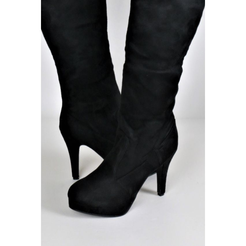 Plate-forme Suede noir LMS Knee High Boot avec détail de Zip