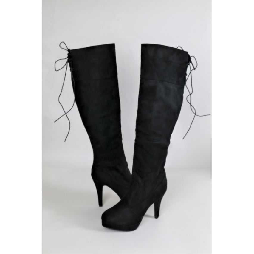 Plate-forme Suede noir LMS Knee High Boot avec détail de Zip