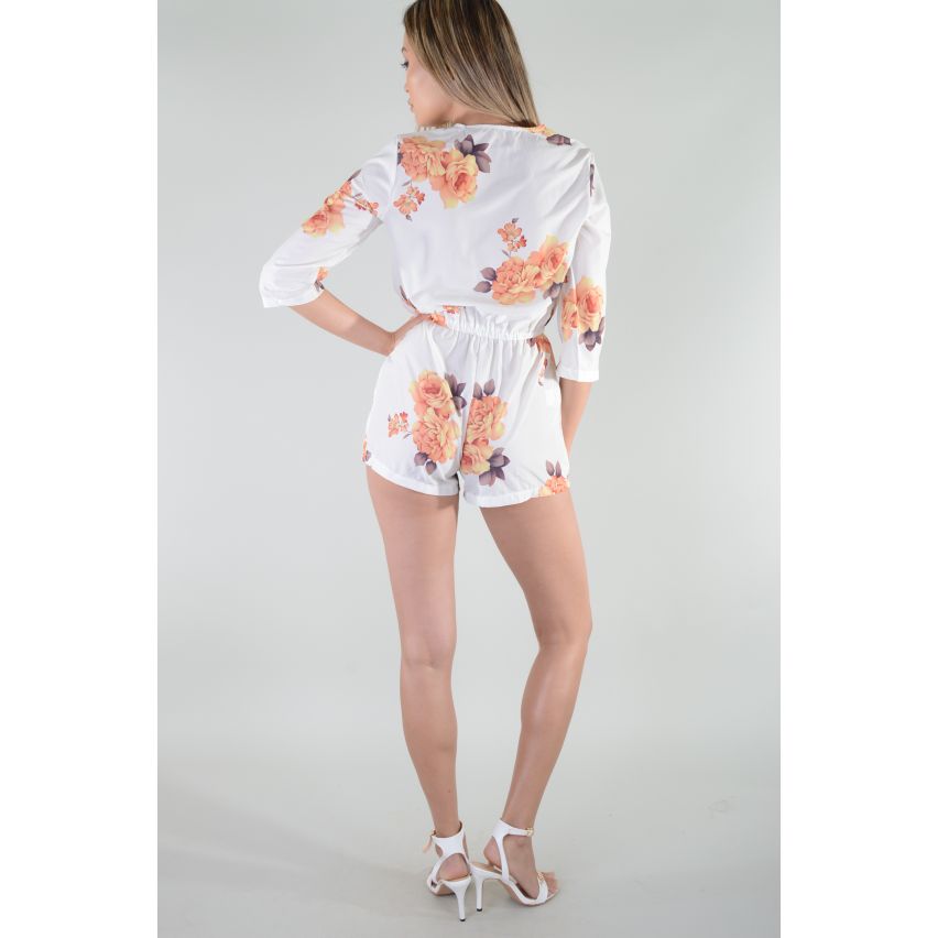 Lovemystyle blanc Floral Combi avec bouton devant